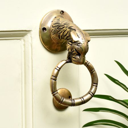 Handmade Tiger Head Brass Ring Door Knocker